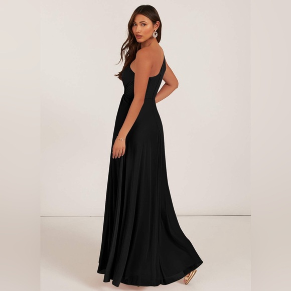 NWT Azazie Brooke Black One Shoulder Dress - Picture 5 of 14